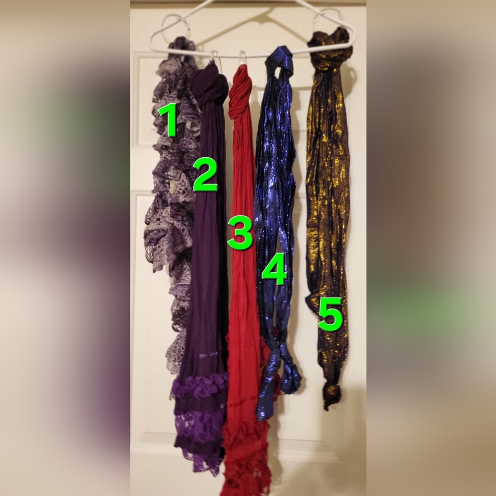 Assorted Fashion Scarves - Purple, Red, Blue, Black